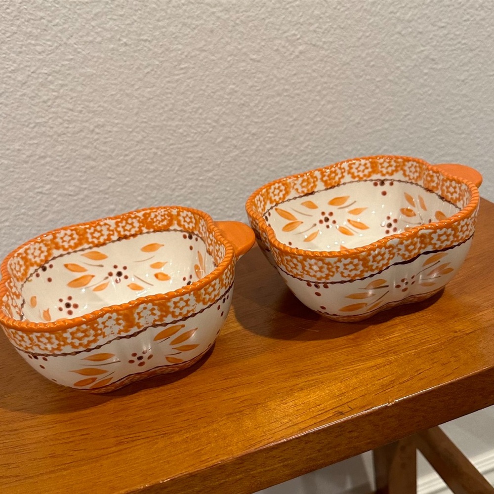 Set of 2 Ramikins Oven Ware Bake Ware Temp tations Tara Orange Old World - Picture 2 of 5